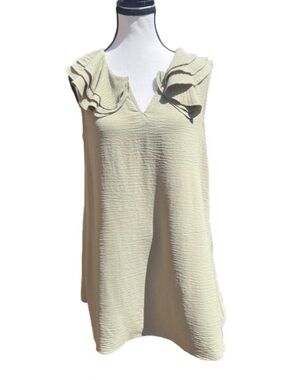 Umgee Women’s Ruffle Neck Mini Dress Size Small Sage Green New Summer Comfy